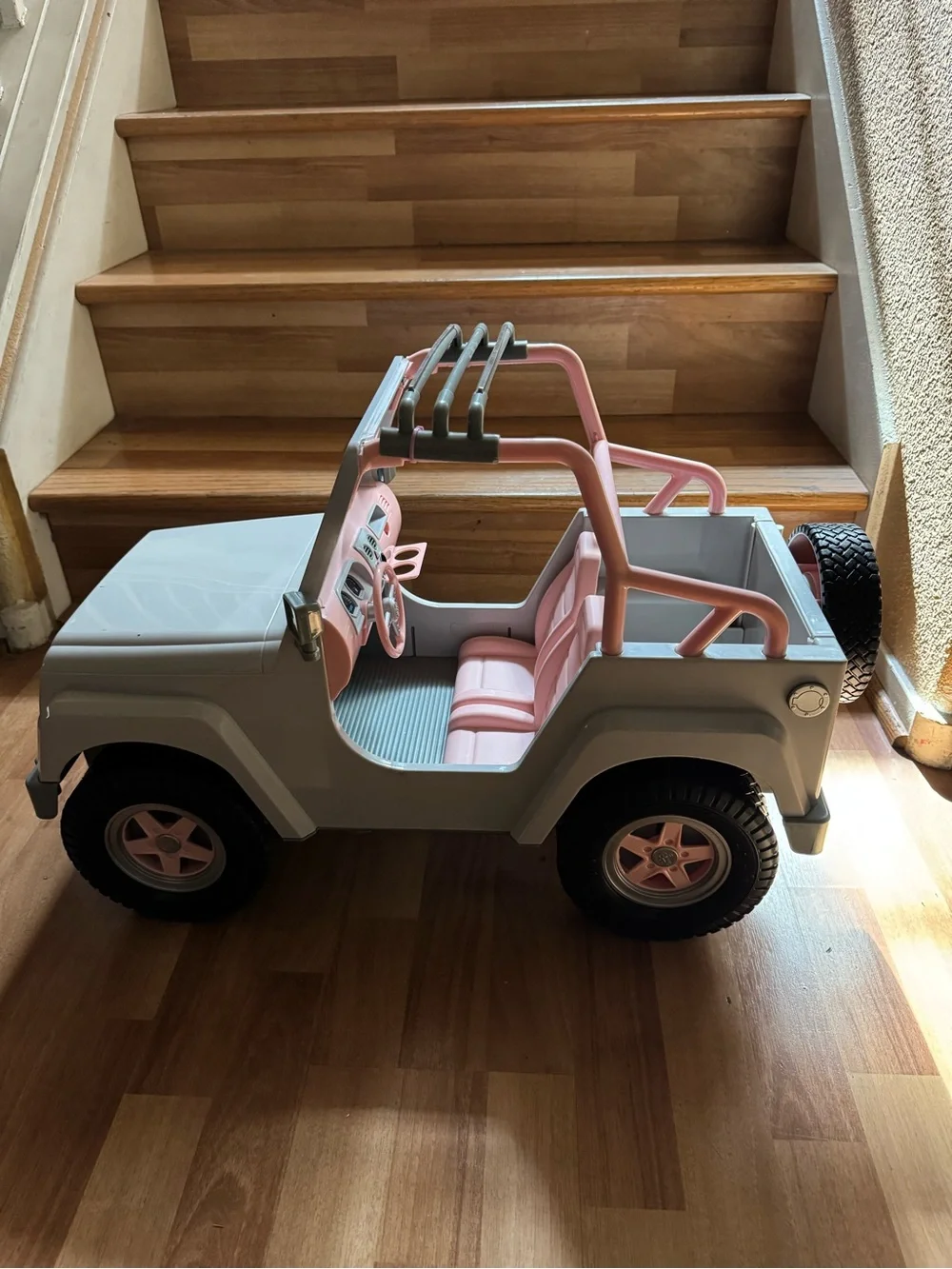 Kids Electric Ride-On Jeep in White and Pink - Stylish Toddler Vehicle